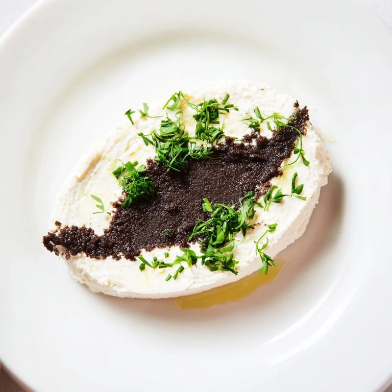 Appealing The Victorian Cameo boasts creamy white cheese medallions crowned with dark olive tapenade designs.