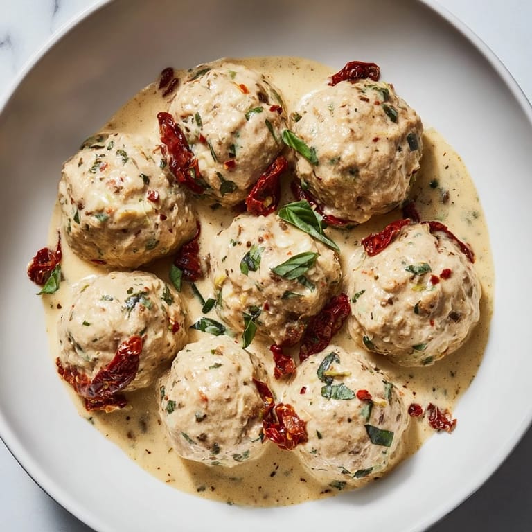 Golden-brown Marry Me Chicken Meatballs simmering in a flavorful skillet, promising a delicious Italian meal.
