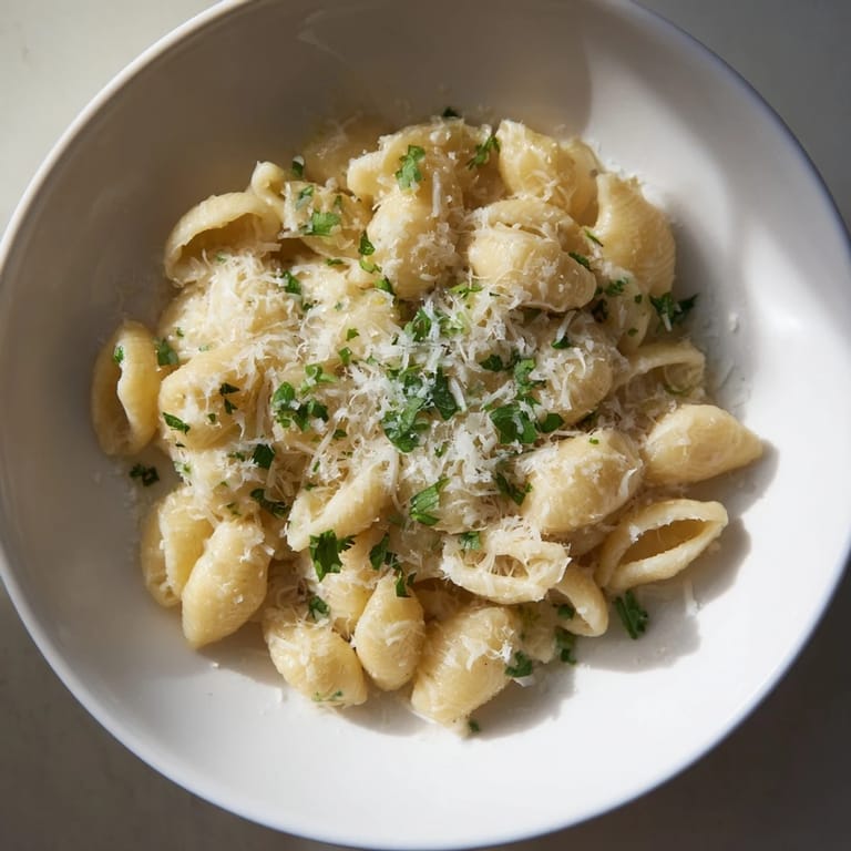 A perfectly plated serving of 15-Minute Garlic Parmesan Pasta, ready for a delicious Italian dinner.