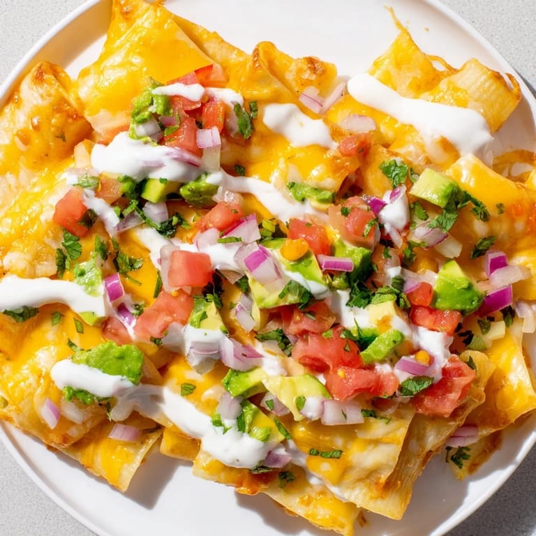 Cheesy pasta chips nachos with a creamy, zesty sauce: perfect for a flavorful snack to share.