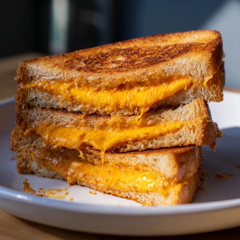 Close-up of a crispy Honey Chipotle Butter Grilled Cheese, showcasing the golden sourdough crust and gooey cheese filling.