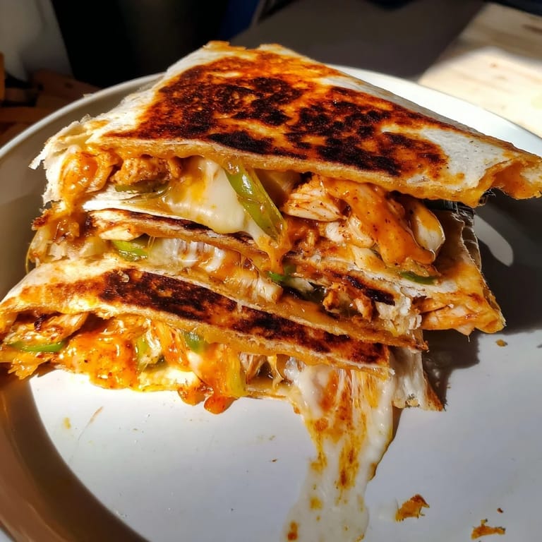 Grilled, golden-brown Korean BBQ chicken wrap grilled cheese, perfect served hot with scallions.