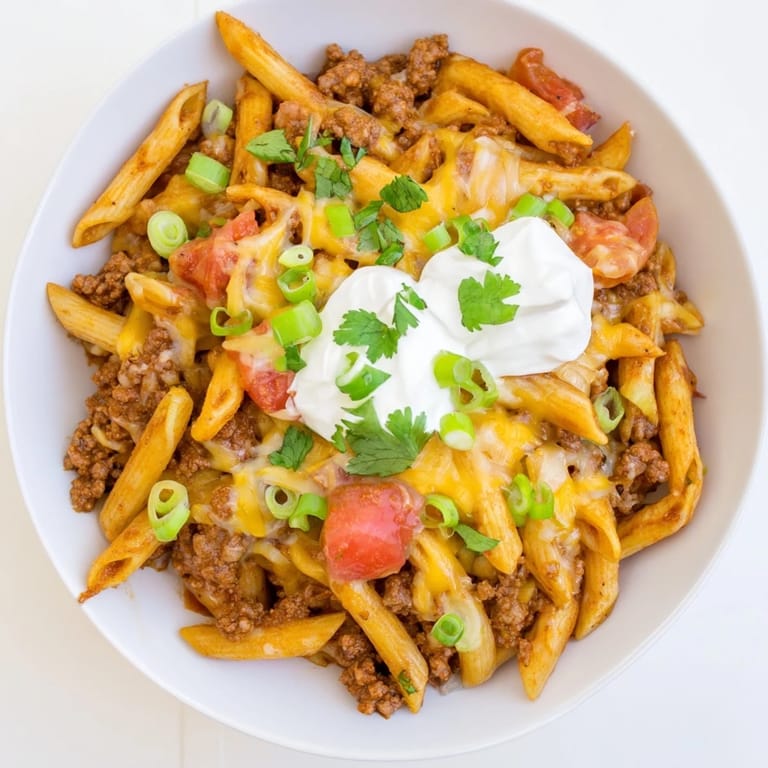 Tender pasta and seasoned beef combine to create a delicious, easy One-Pot Taco Pasta meal.