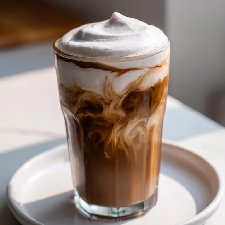 A close-up of light, airy Starbucks Cold Foam, inviting you to enjoy the vanilla-infused beverage topping.