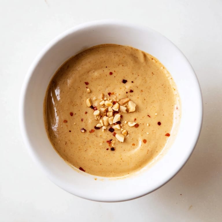 Freshly made Indonesian satay sauce, a rich peanut sauce ready to elevate your meal.