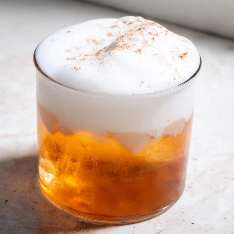 Close-up of a chilled Iced Chai Tea with Cold Foam, layered over ice cubes and crowned with velvety foam, ideal for warm summer gatherings.