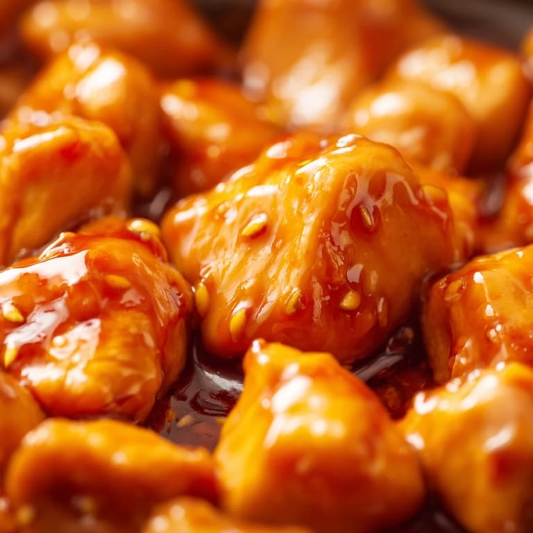 A vibrant sweet chili chicken bowl meal with succulent chicken, crisp broccoli, and sesame seeds on fluffy white rice.