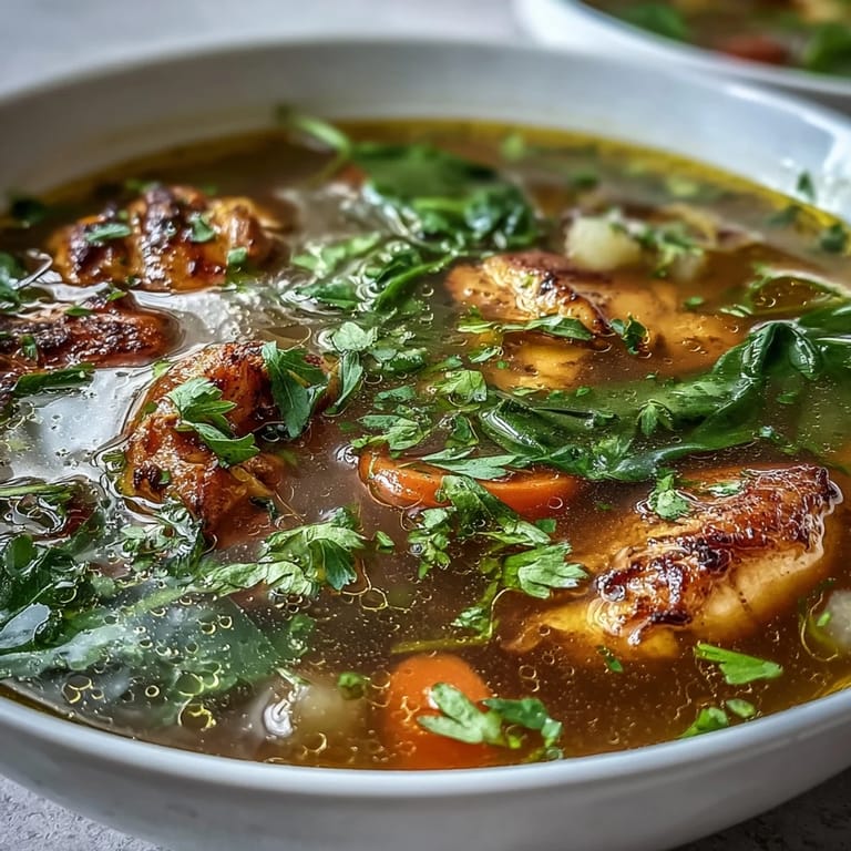 Aromatic turmeric chicken soup with vibrant vegetables, perfect for any season.
