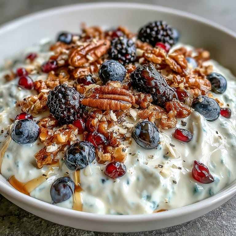 The Yogurt Bowl with Winter Berries and Spiced Crunch is garnished with walnuts and pomegranate seeds, ready for a cozy breakfast. 