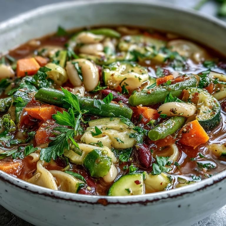 Serving Minestrone Soup with crusty Italian bread alongside a vibrant vegetable-packed bowl.