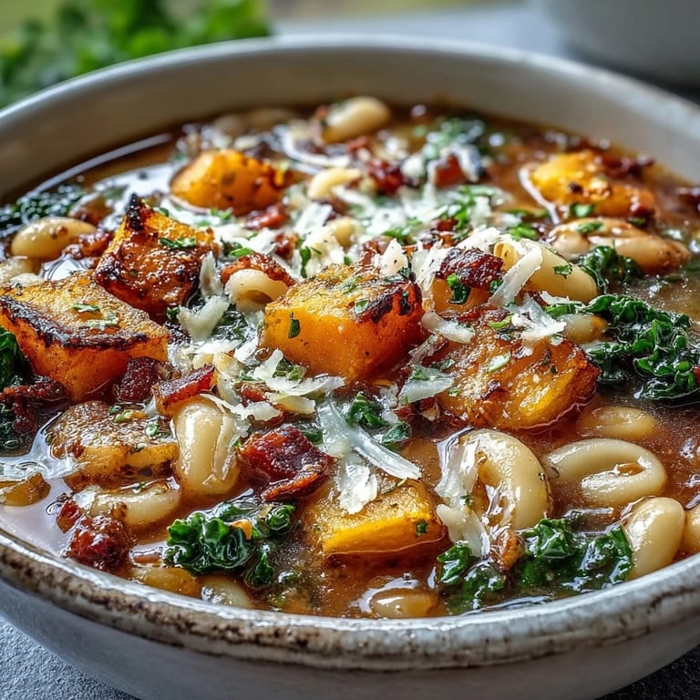 Cozy autumn minestrone served with crusty bread, perfect for a comforting family dinner.