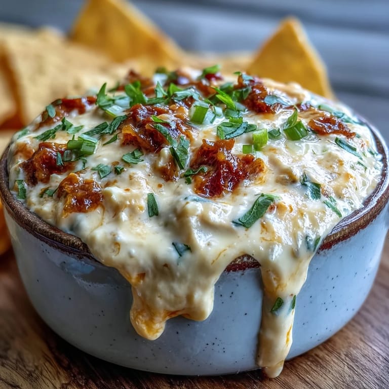 Easy homemade Queso Dip served in a rustic bowl with diced tomatoes and green onions.