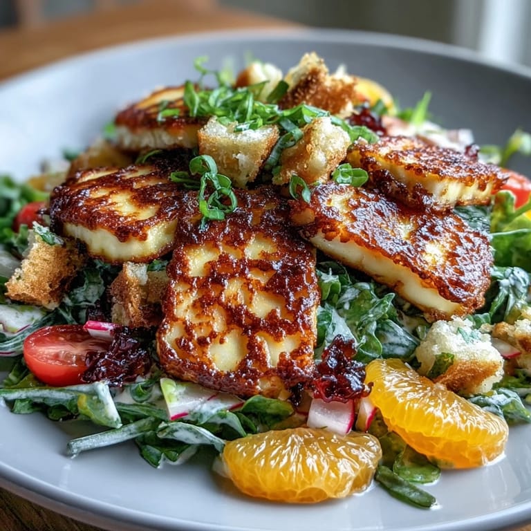 A bowl of Halloumi Blood Orange Fattoush showcases fresh mint, radishes, and a drizzle of sumac dressing. 