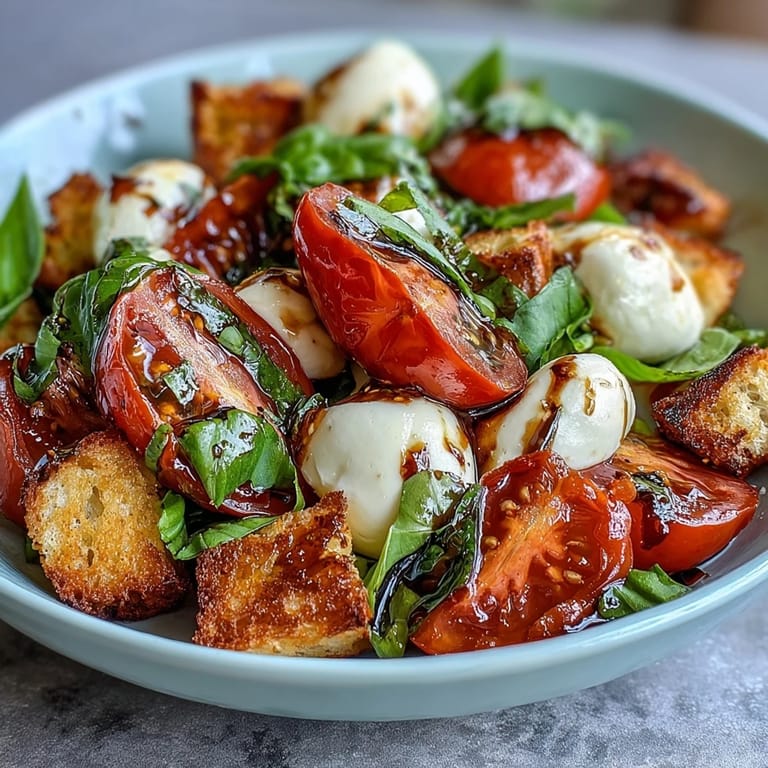 Serve this Caprese Salad Bowl on a white platter, garnished with extra basil and rustic bread chunks for a gluten friendly option.