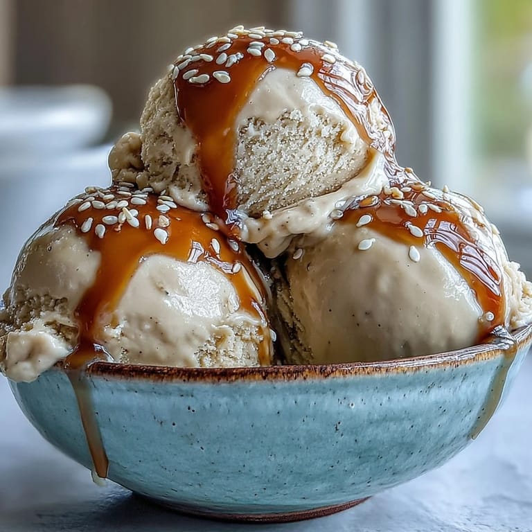 Scoops of nutty roasted green tea Hojicha Ice Cream in a parfait glass with mochi on the side.