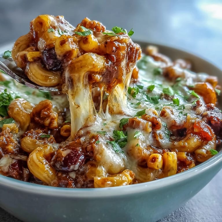 Hearty One-Pot Tex-Mex Chili Mac with Corn garnished with sour cream and green onions, perfect for a cozy weeknight dinner.