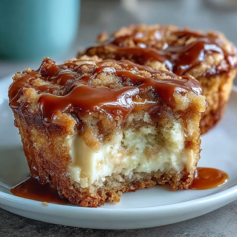 Golden banana Caramel Cream Cheese Swirl Muffins with a rich, marbled cream cheese filling.