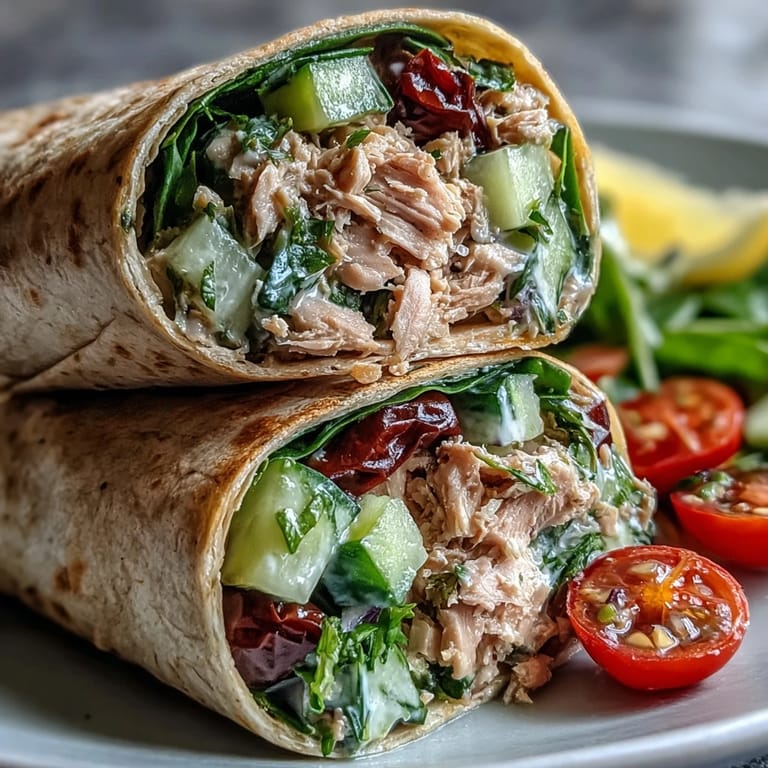 Quick and easy tuna and white bean salad wraps, drizzled with Dijon-lemon dressing and rolled in whole wheat tortillas for on-the-go eating.