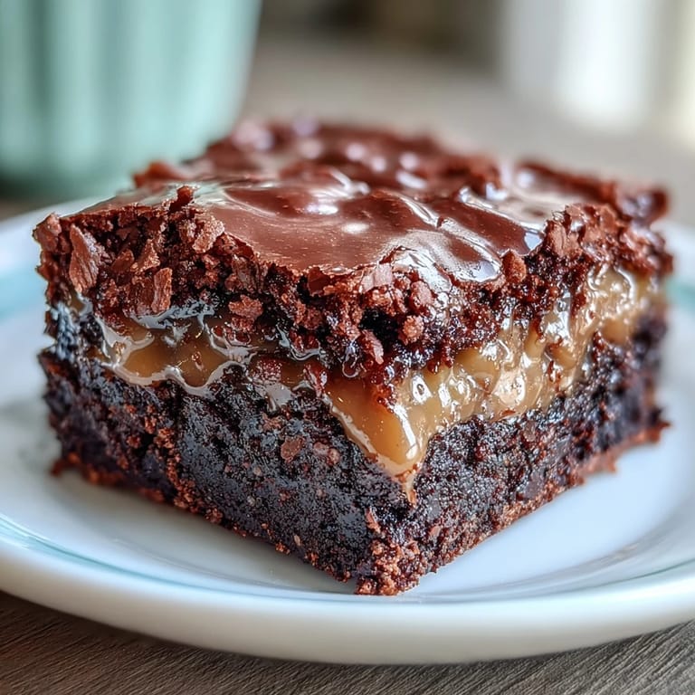 Fudgy dark chocolate brownies topped with miso caramel swirls, delivering a unique balance of sweet and umami flavors.