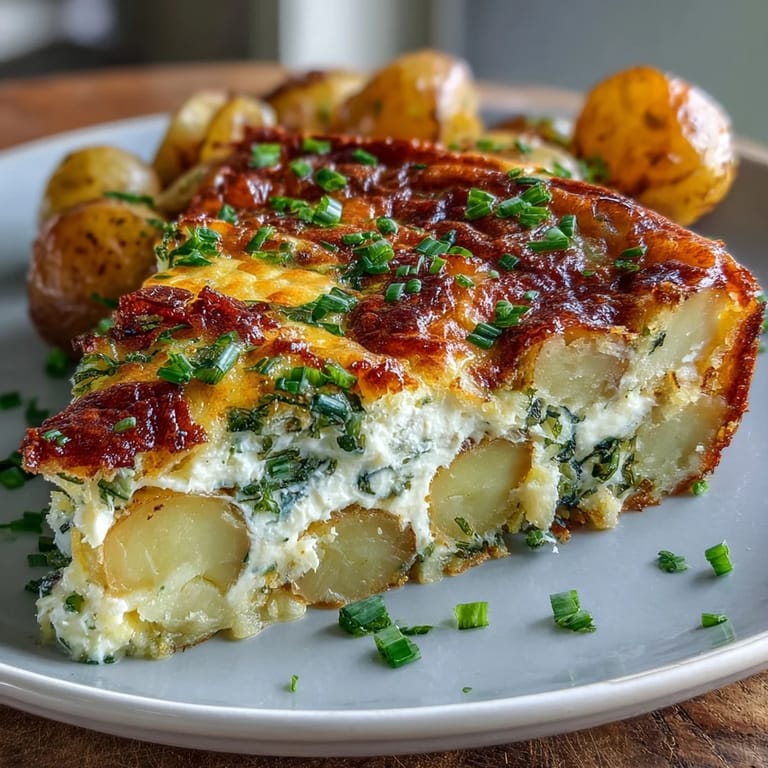 Fluffy eggs, savory potatoes, and sharp cheddar cheese combine in this spring onion frittata, baked until golden and irresistible.