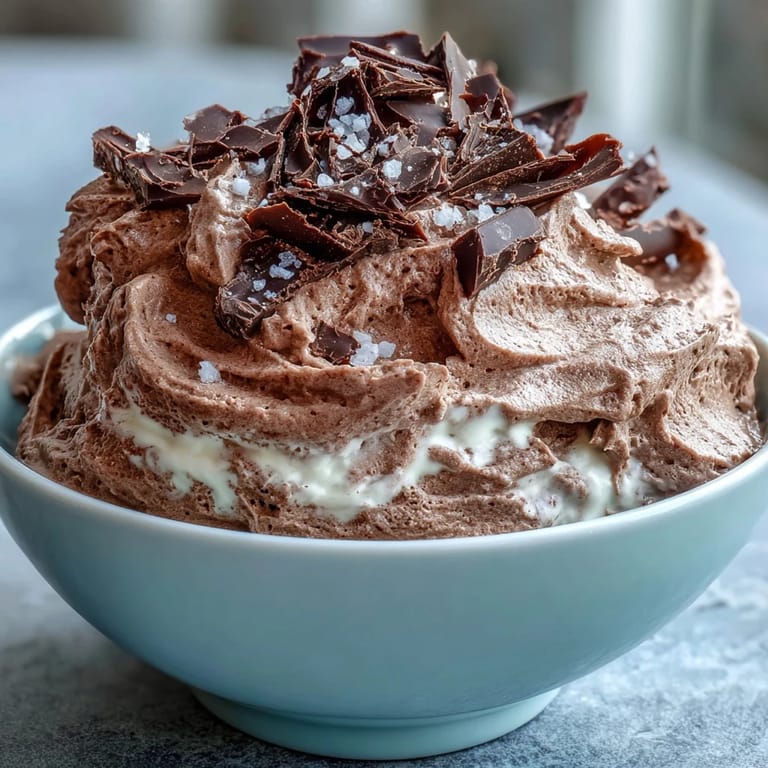 Creamy Greek yogurt mousse blended with cocoa and vanilla, served in elegant glasses and finished with a touch of sea salt.