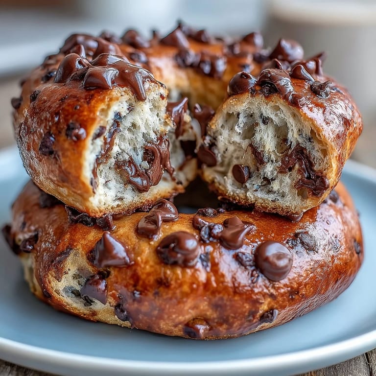 Chewy homemade bagels packed with protein powder and mini chocolate chips, perfect for a healthy breakfast or snack.