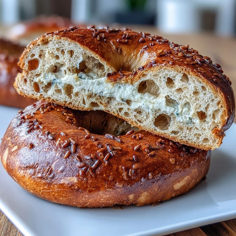 Soft, golden cottage cheese bagels with a savory crust, perfect for toasting and topping with cream cheese.