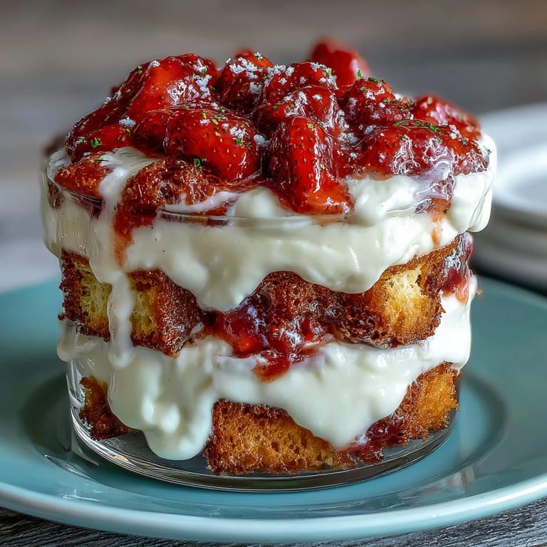 Layered Mothers Day Strawberry Shortcake Trifle featuring golden shortcake cubes, fresh berries, and clouds of vanilla whipped cream.