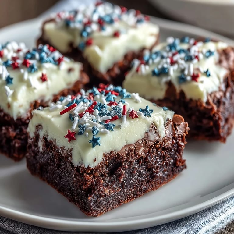 Bite-sized chocolate brownie treats with smooth frosting and festive sparkler toppers, ideal for your 4th of July party.