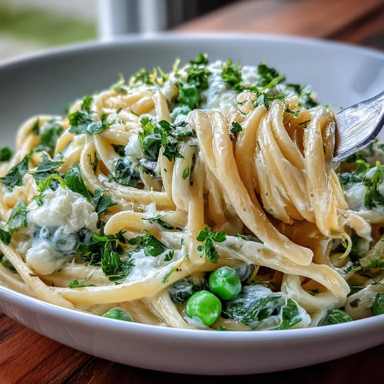 Velvety ricotta coats tender linguine in this Spring Pasta, featuring sweet peas and a burst of citrusy freshness.