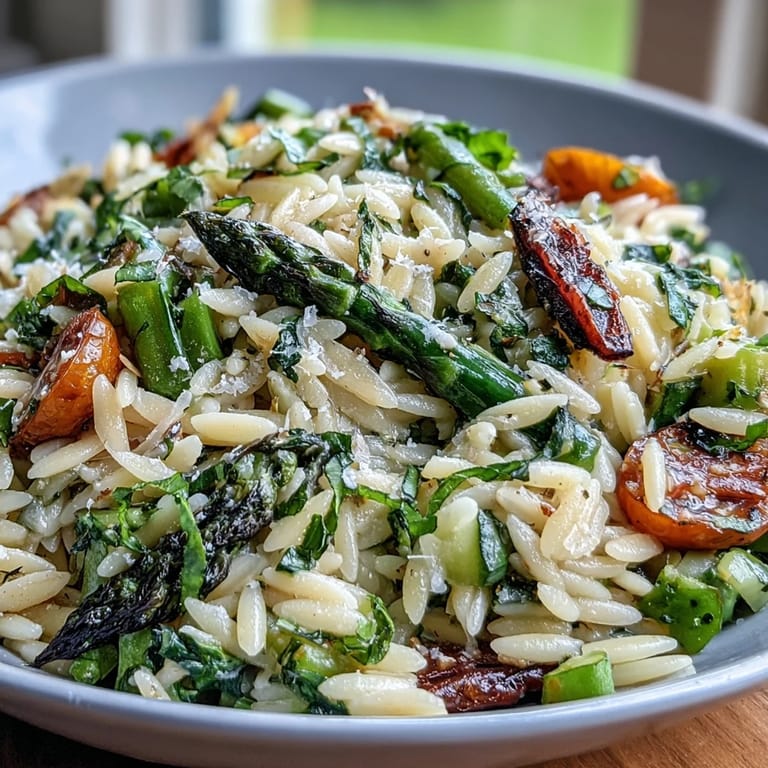 Vibrant Spring Orzo Primavera featuring tender orzo, seasonal vegetables, and a zesty lemon finish.