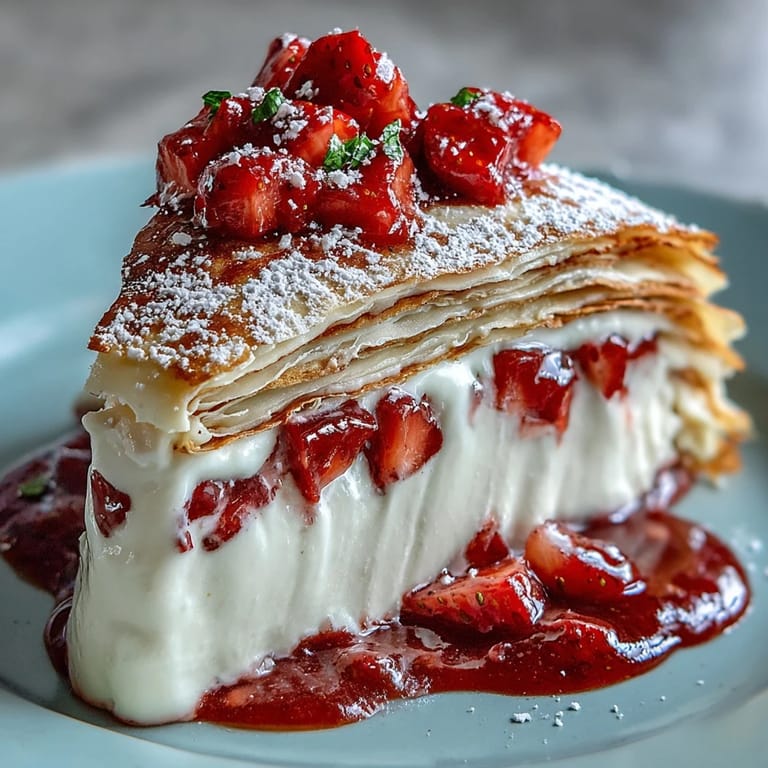 Luscious Mother's Day Crêpe Cake layered with fresh fruit and cream.