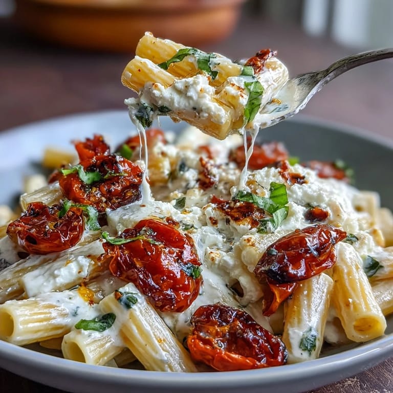 U.S. comfort food: easy baked feta pasta with garlic and herbs.