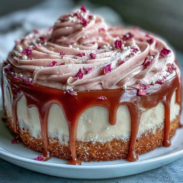 Decadent Bridal Shower Rosé Velvet Cake, featuring a luscious rosé buttercream and gold shine.