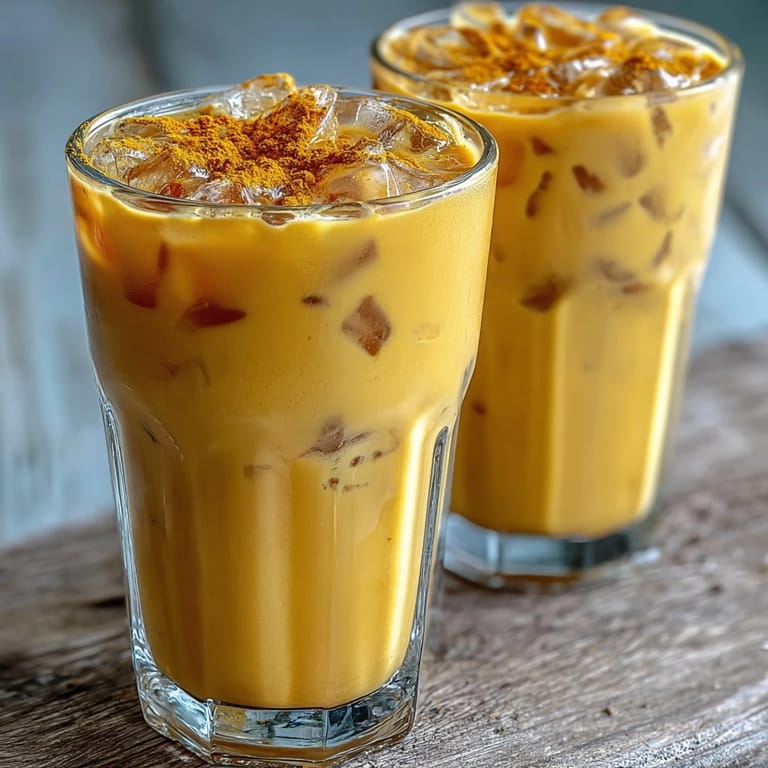 Chilled Turmeric Golden Milk Iced Latte, a soothing, spiced, and visually appealing beverage.