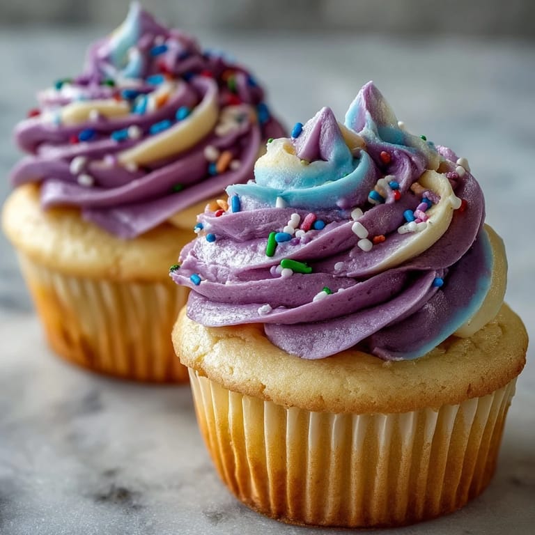 Bright Gemini Birthday Cupcakes with enchanting, expertly piped two-toned buttercream frosting.