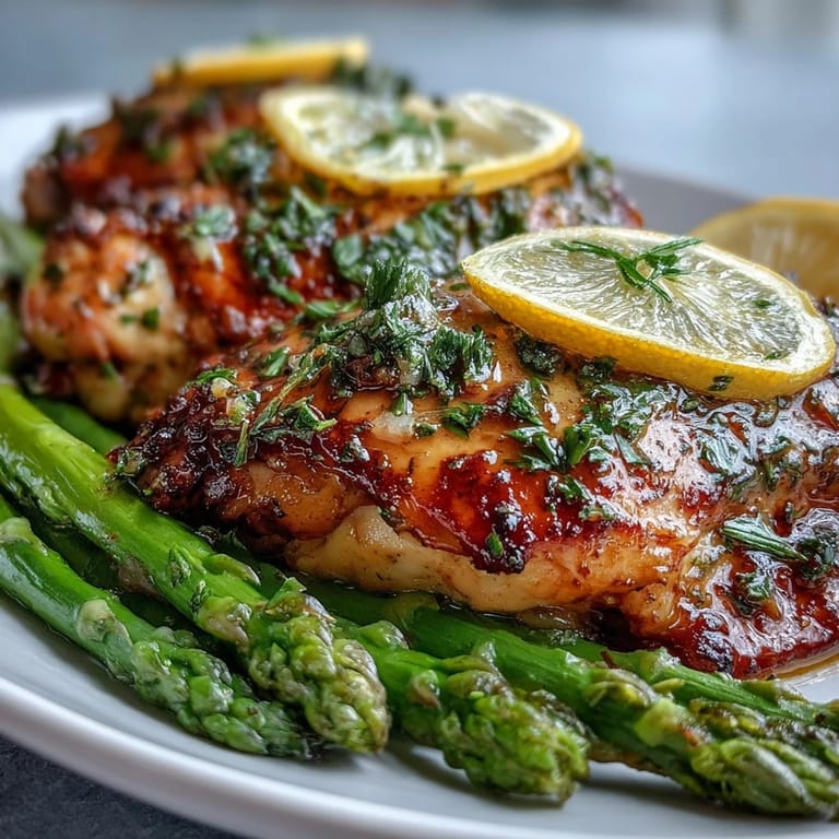 Delicious one-pan lemon herb chicken and asparagus dish, perfect for a weeknight dinner.