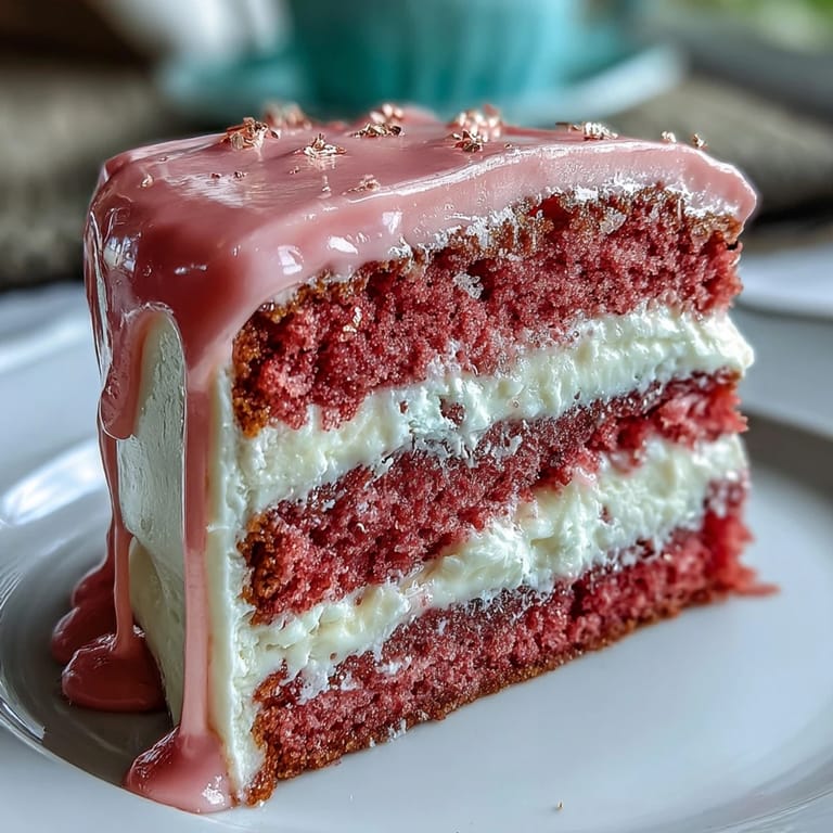 Decadent Bridal Shower Rosé Velvet Cake featuring luscious frosting with a stunning gold finish.