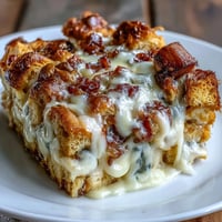 Savory ham and cheese croissant bake casserole with buttery croissants, smoky ham, and melty Gruyère cheese baked in rich custard.  