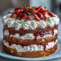 Spring Cakes: Naked Cake with Strawberries and Cream, fresh strawberries and fluffy whipped cream between light sponge layers, perfect for spring celebrations.