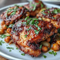 Harissa chicken traybake with roasted chickpeas and colorful vegetables, baked to perfection for a spicy weeknight dinner.  