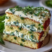 Savory Pickle Cake with dill frosting, a unique appetizer layered with tang and freshness.