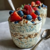 Creamy overnight oats packed with berries, chia, and flax seeds.